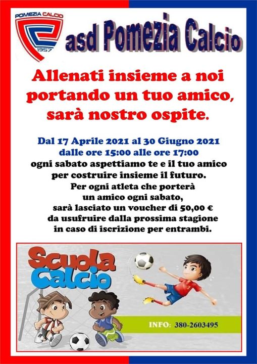 Iniziativa Scuola Calcio: “Allenati insieme a noi portando un tuo amico,sara’ nostro ospite”